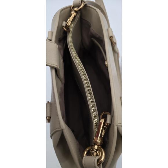 Charles & Keith Beige Leather Geometric Tote Crossbody Strap Gold Hardware #0352 - Picture 10 of 14